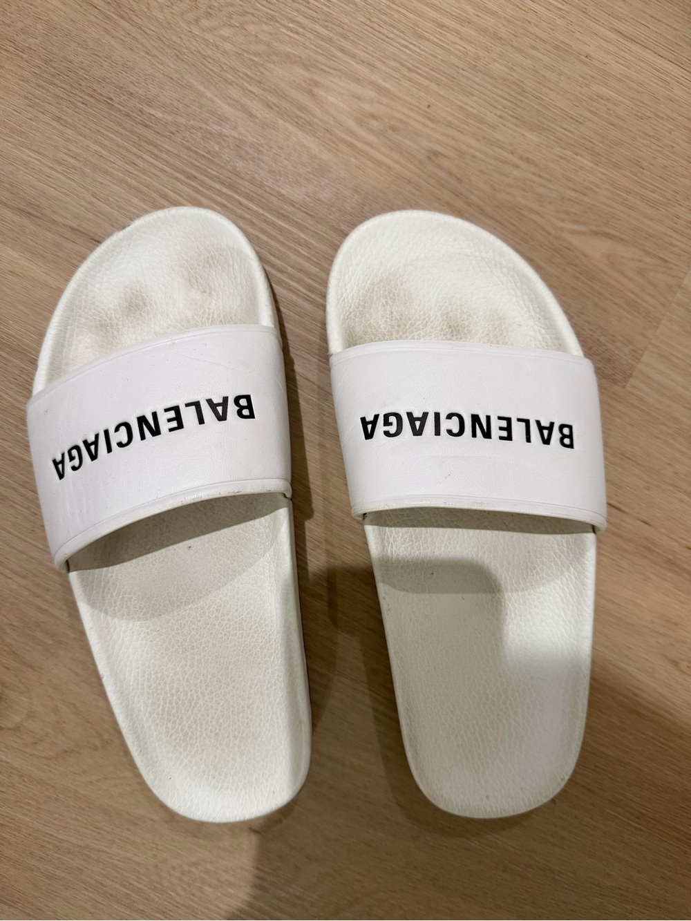 Balenciaga White and Black Logo Slide Sandals